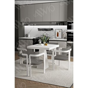 Bi̇anco Lake Mdf Ayak Tokyo Demonte Sandalye 80x80 Yemek Masası Mutfak Masası 4 Kişilik Beyaz