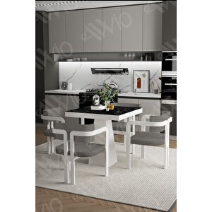 Bi̇anco Lake Mdf Ayak Tokyo Demonte Sandalye 80x80 Yemek Masası Mutfak Masası 4 Kişilik Siyah Mermer