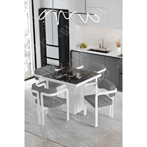 Bi̇anco Lake Mdf Ayak Tokyo Demonte Sandalye 80x80 Yemek Masası Mutfak Masası 4 Kişilik Siyah Mermer