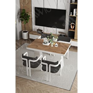 Angelos Lake Mdf Ayak Tokyo Demonte Sandalye 80x120 Yemek Masası Mutfak Masası 4 Kişilik Akçaağaç