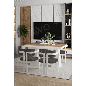Angelos Lake Mdf Ayak Tokyo Demonte Sandalye 80x120 Yemek Masası Mutfak Masası 4 Kişilik Akçaağaç