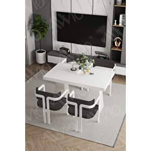 Angelos Lake Mdf Ayak Tokyo Demonte Sandalye 80x120 Yemek Masası Mutfak Masası 4 Kişilik Beyaz