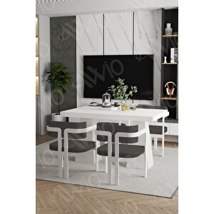 Angelos Lake Mdf Ayak Tokyo Demonte Sandalye 80x120 Yemek Masası Mutfak Masası 4 Kişilik Beyaz