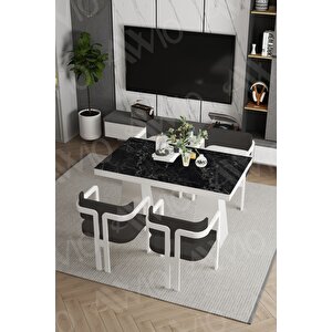 Angelos Lake Mdf Ayak Tokyo Demonte Sandalye 80x120 Yemek Masası Mutfak Masası 4 Kişilik Siyah Mermer