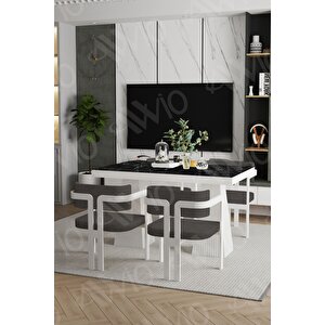 Angelos Lake Mdf Ayak Tokyo Demonte Sandalye 80x120 Yemek Masası Mutfak Masası 4 Kişilik Siyah Mermer