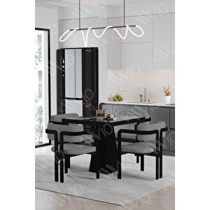 Bendis Bohem Ayak Tokyo Demonte Sandalye 80x80 Yemek Masası Mutfak Masası 4 Kişilik Siyah Mermer