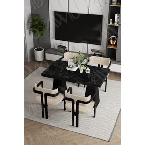 Marble Lake Mdf Ayak Tokyo Demonte Sandalye 80x120 Yemek Masası Mutfak Masası 4 Kişilik Siyah Mermer