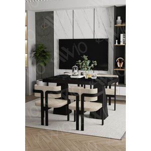 Marble Lake Mdf Ayak Tokyo Demonte Sandalye 80x120 Yemek Masası Mutfak Masası 4 Kişilik Siyah Mermer