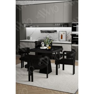 Si̇ri̇us Lake Mdf Ayak Tokyo Demonte Sandalye 80x80 Yemek Masası Mutfak Masası 4 Kişilik Siyah Mermer
