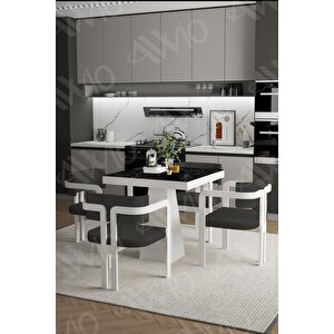 Dora Lake Mdf Ayak Tokyo Demonte Sandalye 80x80 Yemek Masası Mutfak Masası 4 Kişilik Siyah Mermer