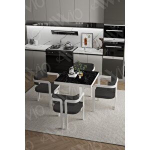 Dora Lake Mdf Ayak Tokyo Demonte Sandalye 80x80 Yemek Masası Mutfak Masası 4 Kişilik Siyah Mermer
