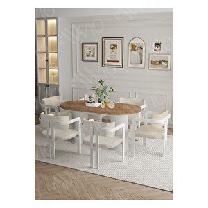 Anfora Bohem Ayak 6'lı Tokyo Metal Demonte Sandalye 80x160 Masa Sandalye Takımı Akçaağaç