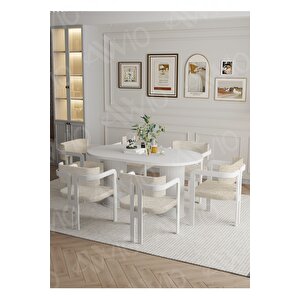 Anfora Bohem Ayak 6'lı Tokyo Metal Demonte Sandalye 80x160 Masa Sandalye Takımı Beyaz