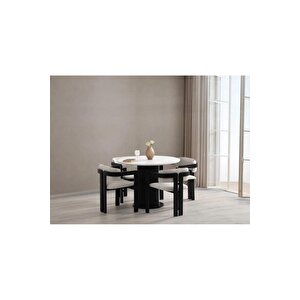 Bella Ptt Lake Mdf Ayak 4'lü Tokyo Metal Demonte Sandalye 90x90 Masa Sandalye Takımı Beyaz