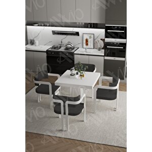 Dora Lake Mdf Ayak Tokyo Demonte Sandalye 80x80 Yemek Masası Mutfak Masası 4 Kişilik Beyaz