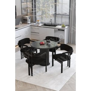 Moon Bohem Ayak 4'lü Tokyo Sandalye 90x90 Masa Sandalye Takımı Siyah Mermer