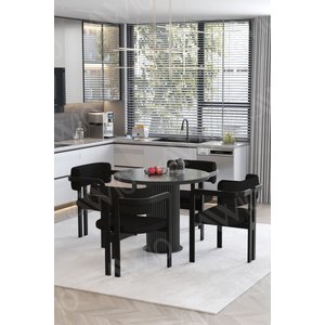 Moon Bohem Ayak 4'lü Tokyo Sandalye 90x90 Masa Sandalye Takımı Siyah Mermer