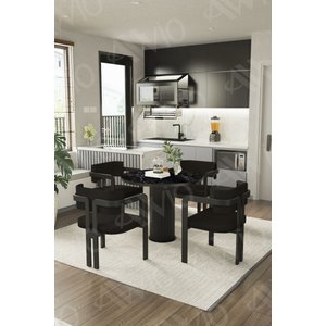 Moon Bohem Ayak 4'lü Tokyo Sandalye 90x90 Masa Sandalye Takımı Siyah Mermer