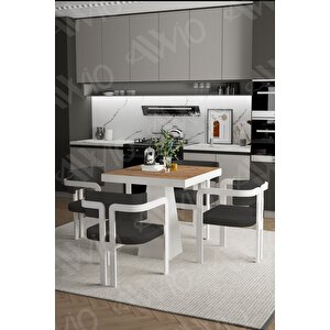 Dora Lake Mdf Ayak Tokyo Demonte Sandalye 80x80 Yemek Masası Mutfak Masası 4 Kişilik Akçaağaç