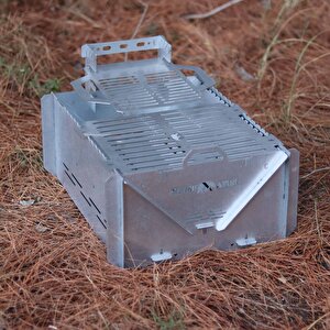 Kamp Ayısı® Grillfish™ Katlanır Özel Kutulu 2mm Galvaniz Çelik Balık Izgaralı Mangal & Ateş Çukuru
