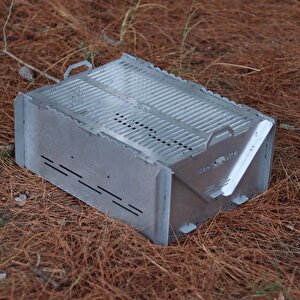 Kamp Ayısı® Grillfish™ Katlanır Özel Kutulu 2mm Galvaniz Çelik Balık Izgaralı Mangal & Ateş Çukuru