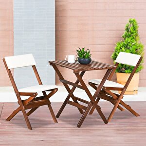 Bysay Ahşap Katlanir Döşeme Mi̇nderli̇ 3 Lü Bi̇stro Set Bahçe Takimi (cevi̇z-krem) Krem