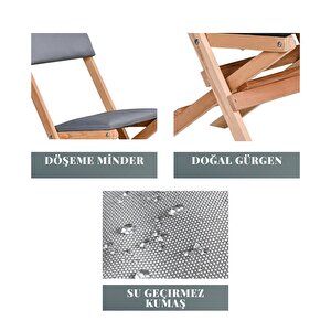 Bysay Ahşap Döşeme Mi̇nderli̇ Katlanir  Bahçe Mutfak Balkon Teras Sandalyesi̇ (naturel-gri̇)