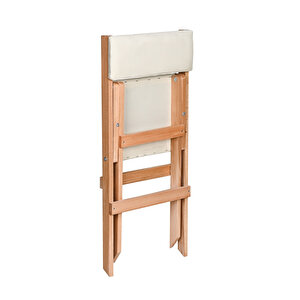 Bysay Ahşap Döşeme Mi̇nderli̇ Katlanir  Bahçe Mutfak Balkon Teras Sandalyesi̇ (naturel-krem) Krem