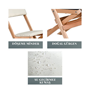 Bysay Ahşap Döşeme Mi̇nderli̇ Katlanir  Bahçe Mutfak Balkon Teras Sandalyesi̇ (naturel-krem)