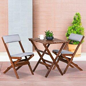 Bysay Ahşap Katlanir Döşeme Mi̇nderli̇ 3 Lü Bi̇stro Set Bahçe Takimi (cevi̇z-gri̇) Gri