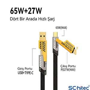 Schitec 4in1 65w/pd27w Usba To Lightining-type-c/type-c To Lightining-type-c Turbo Şarj Ve Data Kablosu