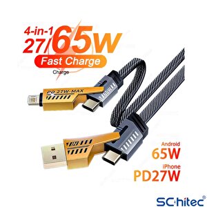 Schitec 4in1 65w/pd27w Usba To Lightining-type-c/type-c To Lightining-type-c Turbo Şarj Ve Data Kablosu