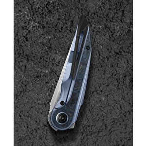 Bestech Blind Fury Bt2303a Mavi Titanyum Gümüş Karbon Fiber Kakma Sap Stonewash+saten M390 Çelik Çakı