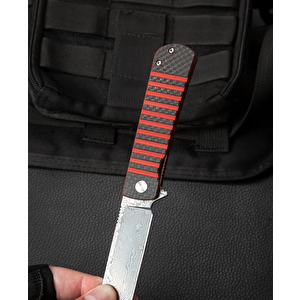 Bestech Titan Karbon Fiber Ve G10 Saplı Ara Katman: 2,96'' Damascus Çakı Bl05b