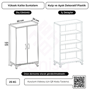 Polax Beyaz Çok Amaçlı Kapaklı Siyah Dekoratif Kulplu Banyo Dolabı
