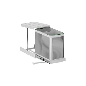 Çöp Kovası Paslanmaz Çelik Raylı 12+12 L Toplam 24 Lt. Çift Kovalı