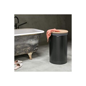Matt Black Mantar Kapaklı Çamaşır Sepeti 60l