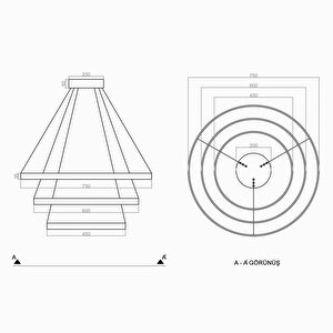 Voxlamp Quarorar Sarkıt Lamba  Ø75-60-45 Cm 35x7 Mm Profil 103 Watt