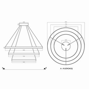 Voxlamp Quarorar Sarkıt Lamba  Ø85-70-55 Cm 35x7 Mm Profil 119 Watt