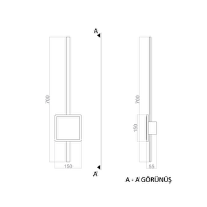 Voxlamp Led Duvar Aplik Kare Işıklı Rozans 70 Cm 16 Watt