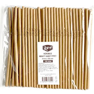 Roll-up Doğaya Dönüş Ekolojik Doğal Körüklü Kraft Kağıt Pipet - 6 Mm. - 19.5 Cm. - 100'lü 3 Paket