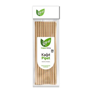 Roll-up Doğaya Dönüş Ekolojik Doğal Düz Kraft Kağıt Pipet - 6 Mm. - 19.5 Cm. - 25'li Paket