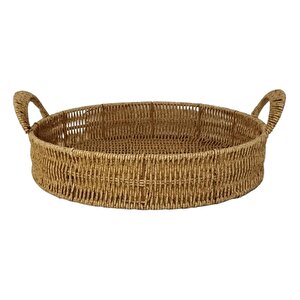 Dekoratif Dayanıklı Çok Amaçlı Rattan Yuvarlak  Tepsi Büyük Boy (l)