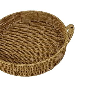 Dekoratif Dayanıklı Çok Amaçlı Rattan Yuvarlak  Tepsi Büyük Boy (l)