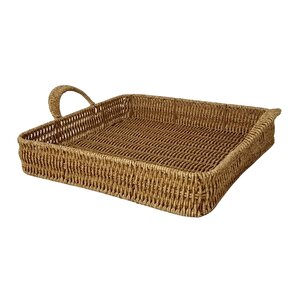 Dekoratif Dayanıklı Çok Amaçlı Rattan Kare Tepsi Büyük Boy (l)