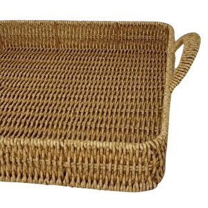 Dekoratif Dayanıklı Çok Amaçlı Rattan Kare Tepsi Büyük Boy (l)