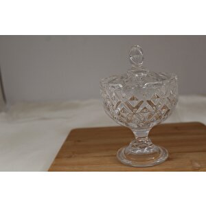 Ayaklı Cam Şekerlik 14 Cm Kapaklı Cam Şekerlik Masaüstü Drajelik Kristal Şekerlik