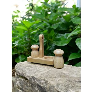 Şık Bambu Tuzluk Biberlik Seti Standlı