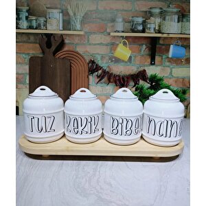 4 Adet Seramik 400 Ml Tuz/kekik/biber/nane Kavanoz Seti Baharatlık Seti