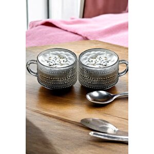 2'li Lüks Kristal Cam Bardak Seti Kulplu Magnolya Tatlı Kasesi Tatlılık Kase Kupa 410ml